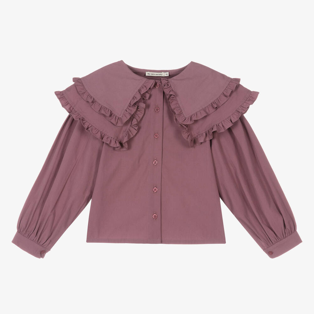 The New Society - Girls Purple Cotton Blouse | Childrensalon