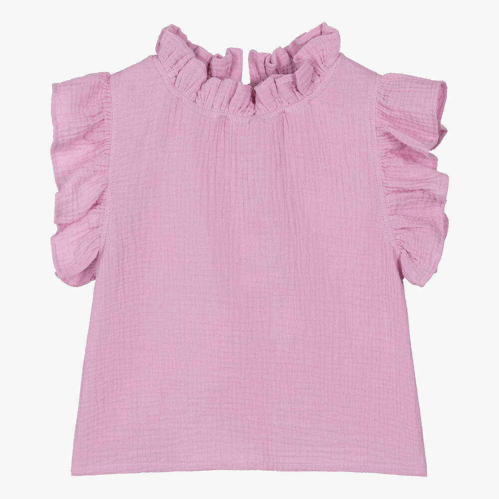 The New Society-Girls Purple Cotton Ruffle Blouse | Childrensalon Outlet