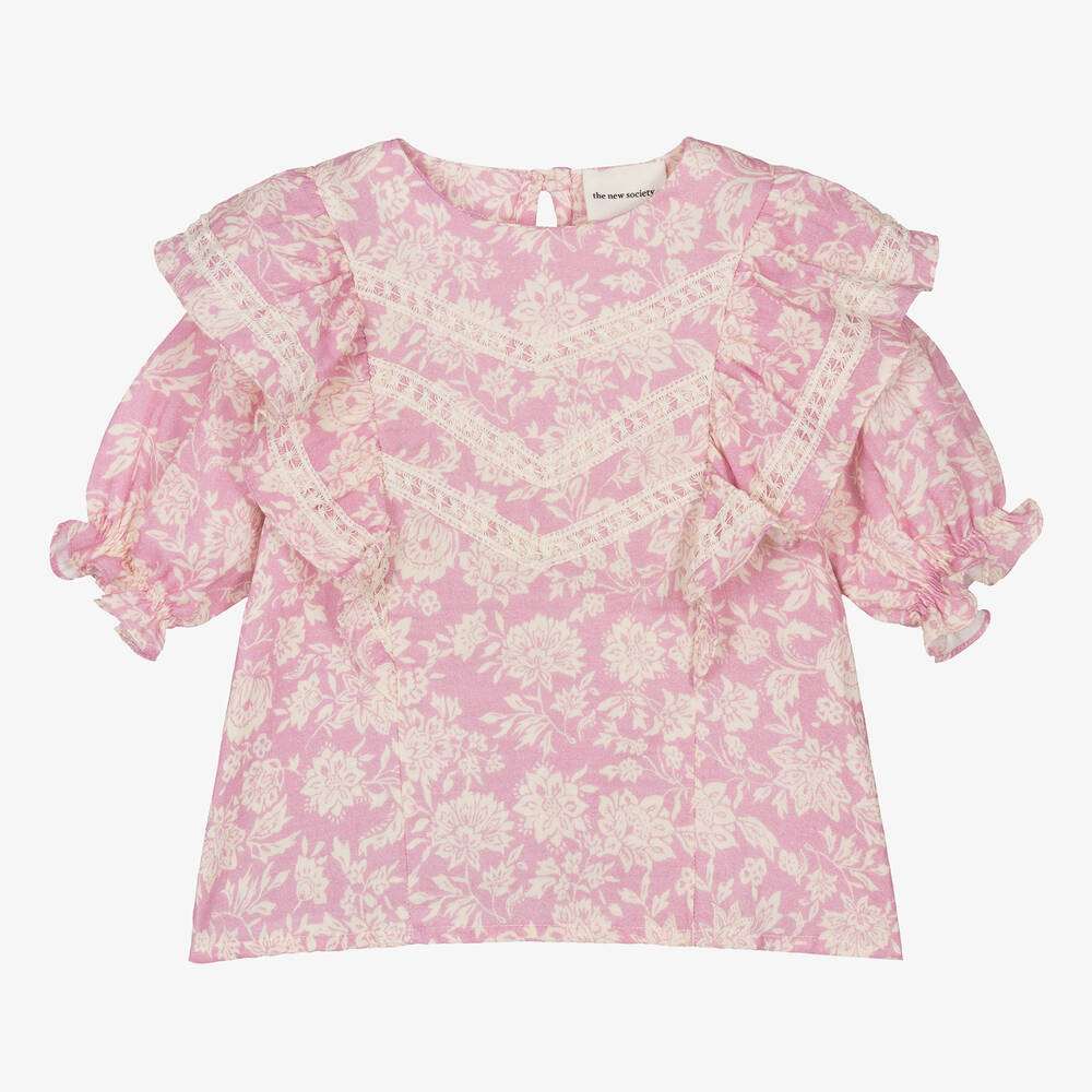 The New Society-Girls Purple Floral Muslin Ruffle Blouse | Childrensalon Outlet
