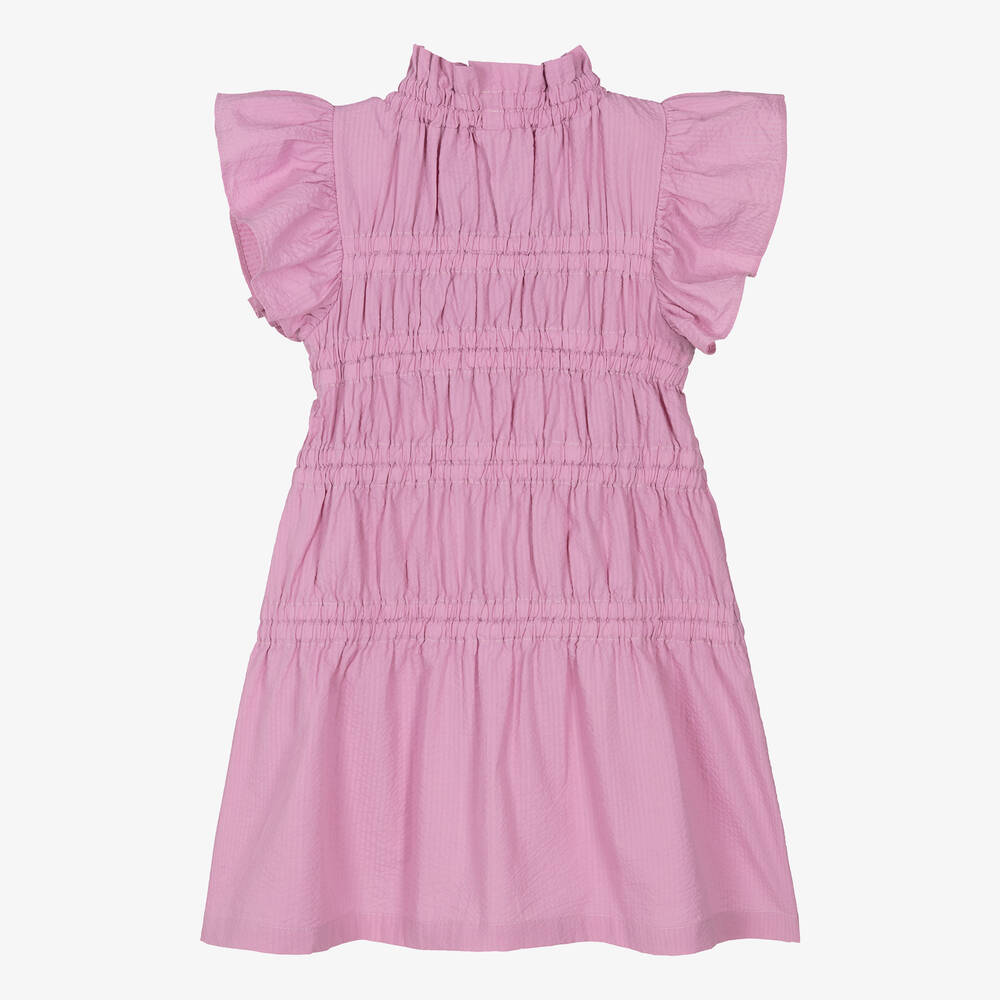 The New Society-Girls Purple Seersucker Ruched Dress | Childrensalon Outlet