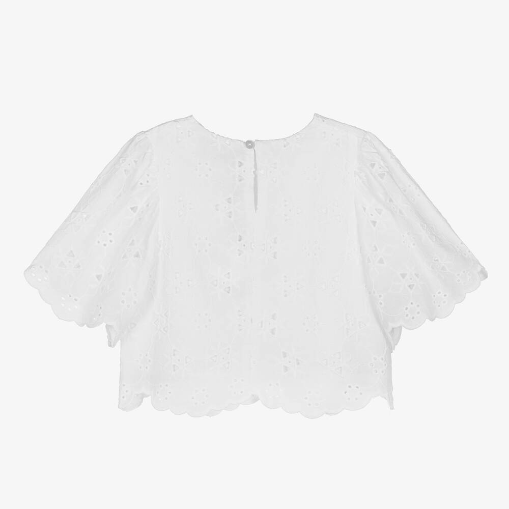 The New Society-Girls White Cotton Broderie Anglaise Blouse | Childrensalon Outlet