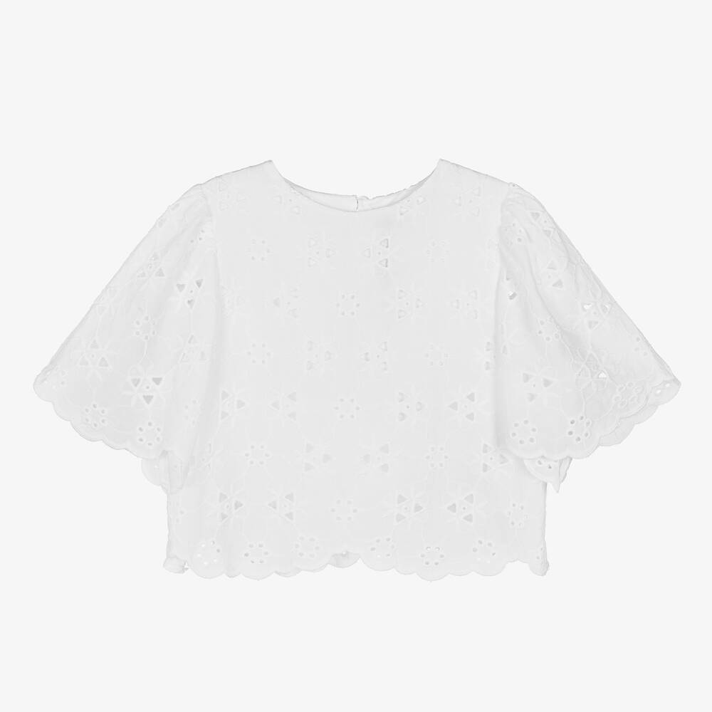 The New Society-Girls White Cotton Broderie Anglaise Blouse | Childrensalon Outlet