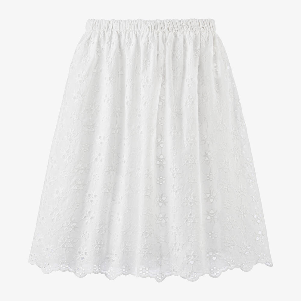The New Society-Girls White Cotton Broderie Anglaise Skirt | Childrensalon Outlet