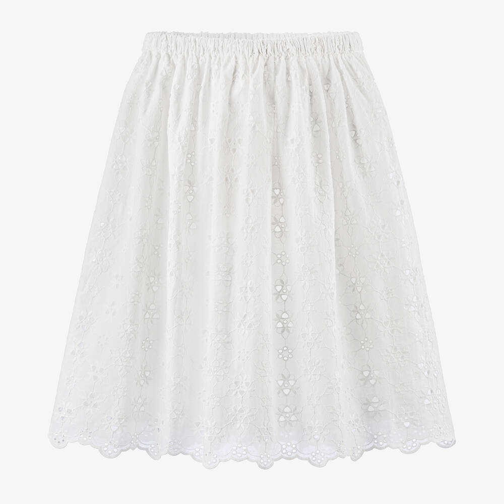 The New Society-Girls White Cotton Broderie Anglaise Skirt | Childrensalon Outlet