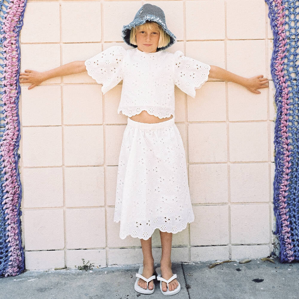The New Society-Girls White Cotton Broderie Anglaise Skirt | Childrensalon Outlet