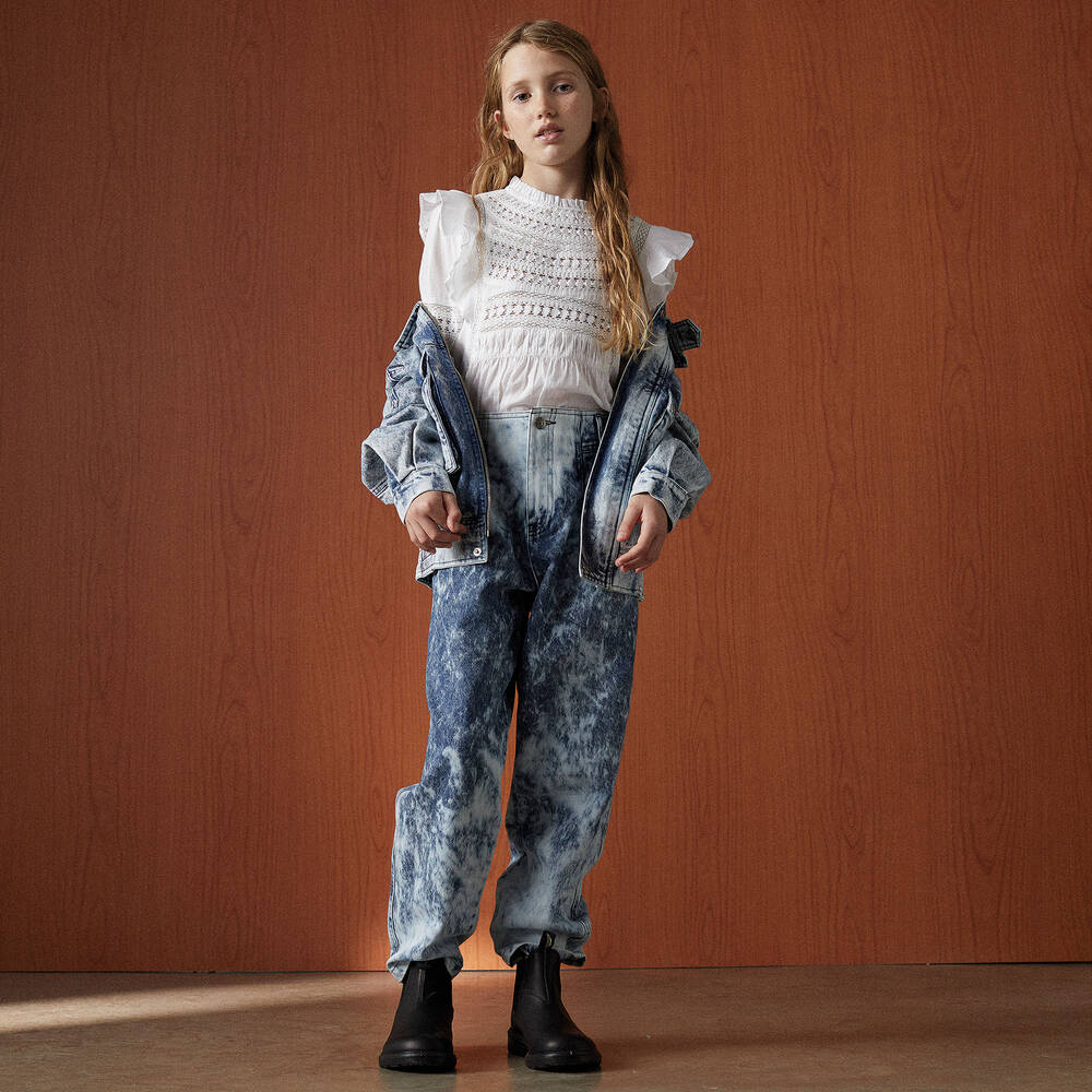 The New Society-Белая хлопковая блузка с кружевными рюшами | Childrensalon Outlet