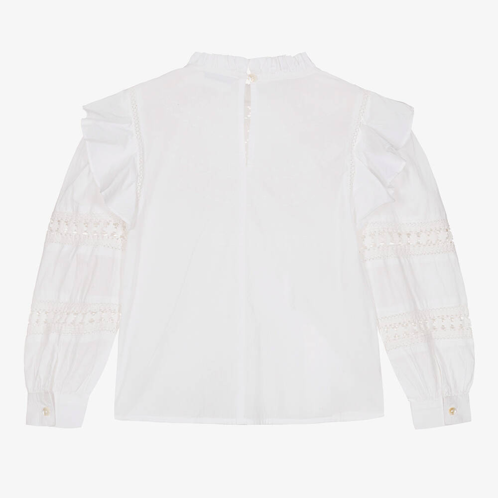 The New Society-Белая хлопковая блузка с кружевными рюшами | Childrensalon Outlet