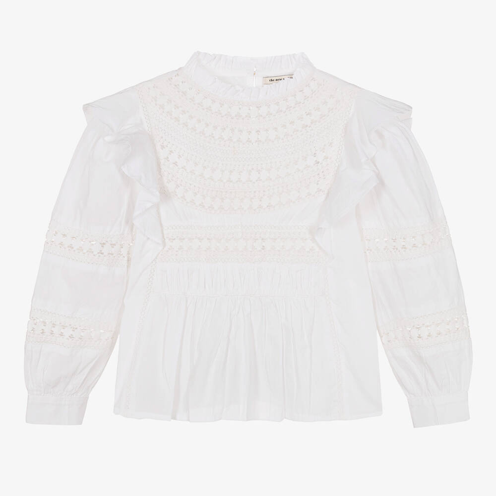 The New Society - Blouse blanche en coton à volants | Childrensalon