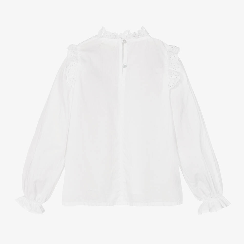 The New Society-Girls White Cotton Pintuck Bib Blouse | Childrensalon Outlet