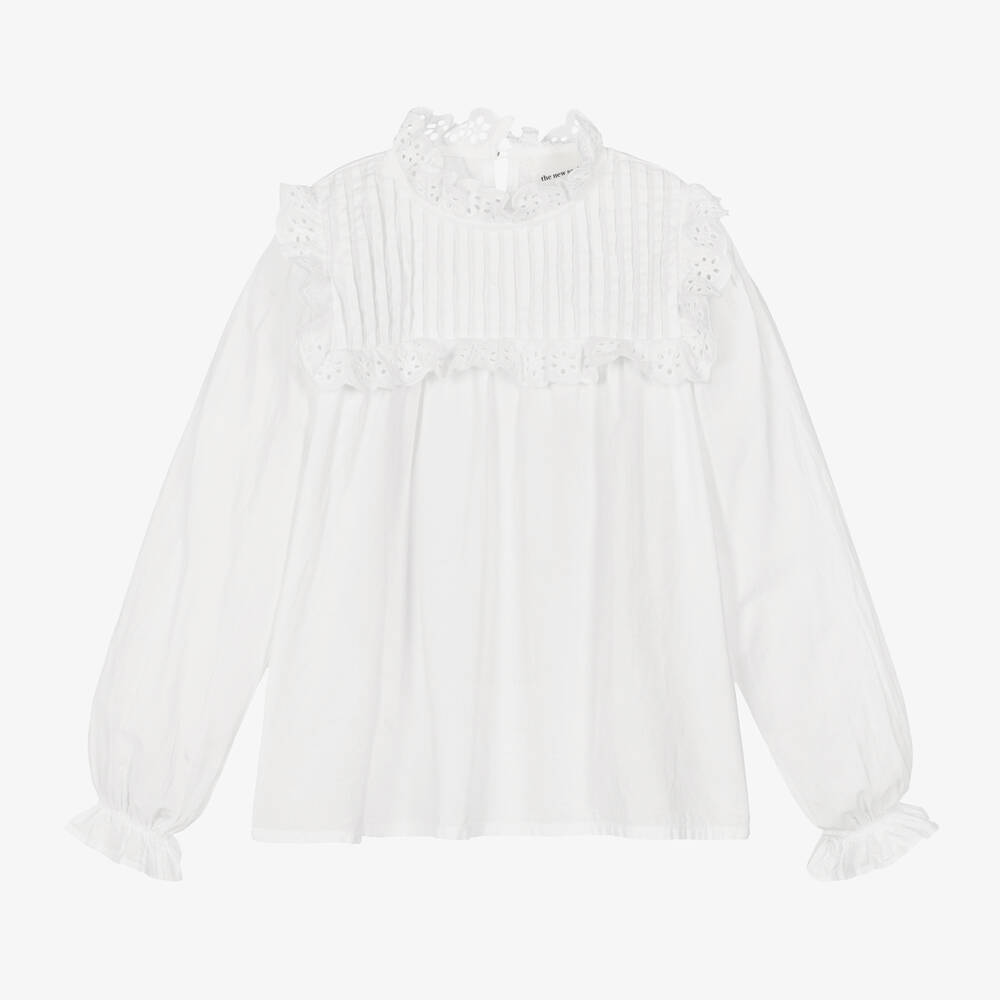 The New Society-Girls White Cotton Pintuck Bib Blouse | Childrensalon Outlet