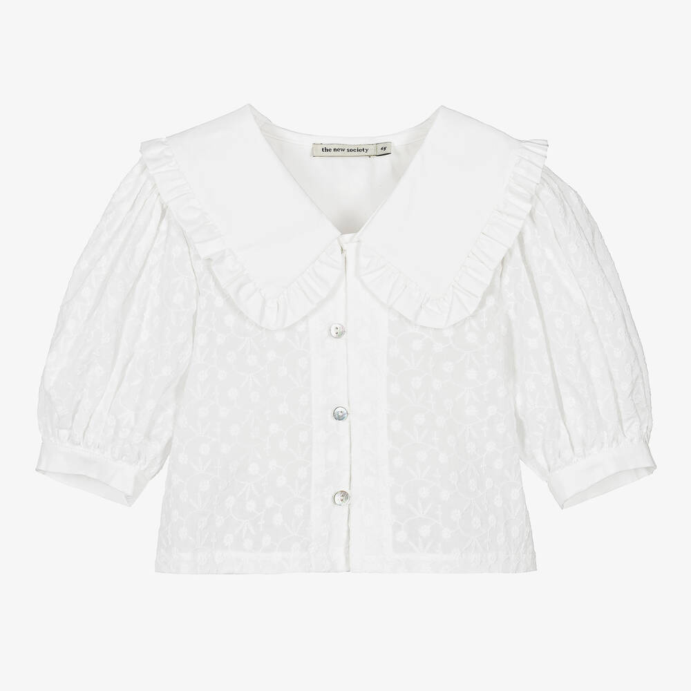 The New Society - Girls White Embroidered Flowers Blouse | Childrensalon