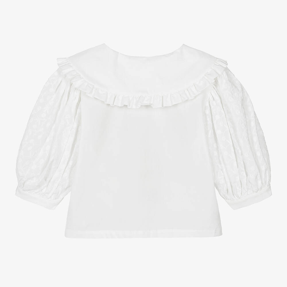 The New Society-بلوز قطن فوال مطرز لون أبيض للبنات | Childrensalon Outlet