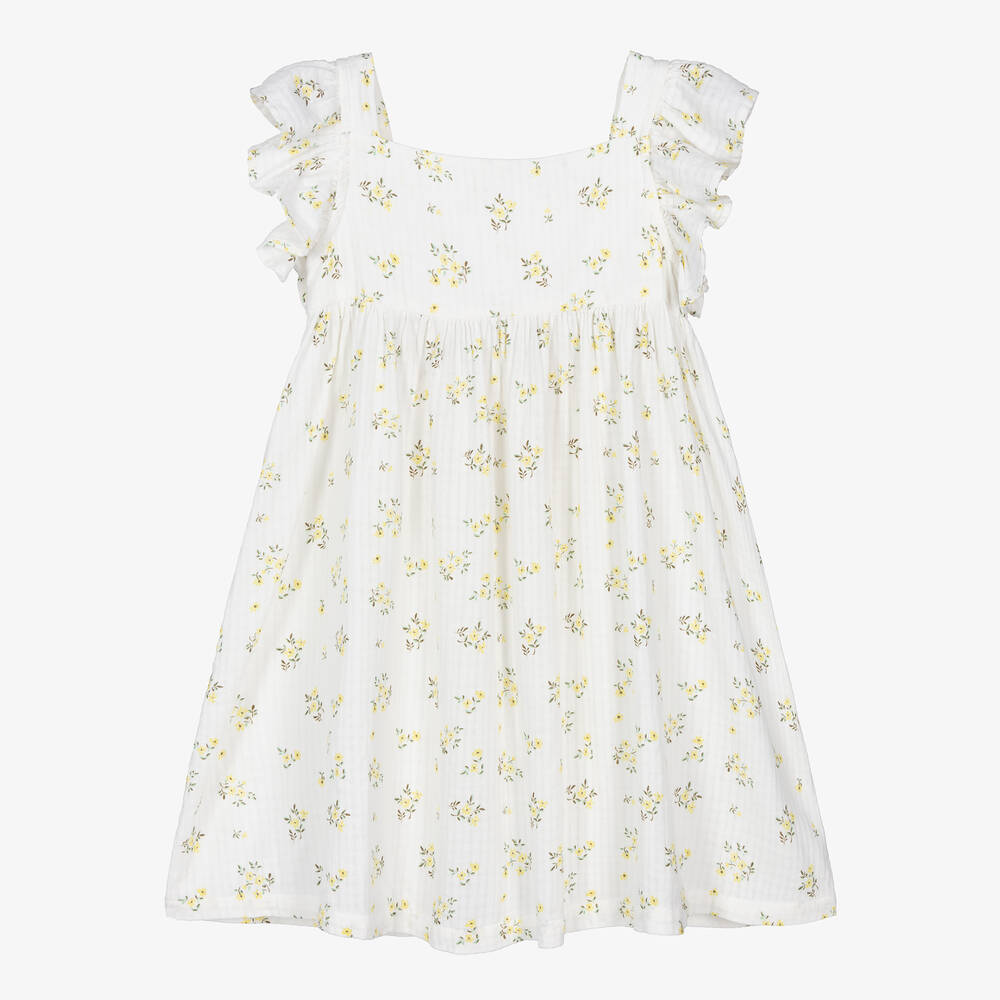 The New Society-Girls White Floral Cotton Dress | Childrensalon Outlet