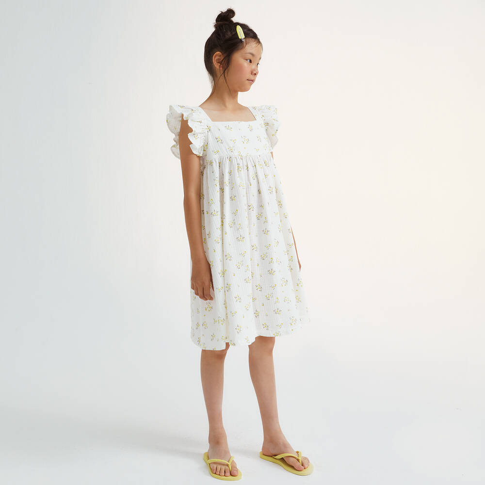 The New Society-Girls White Floral Cotton Dress | Childrensalon Outlet