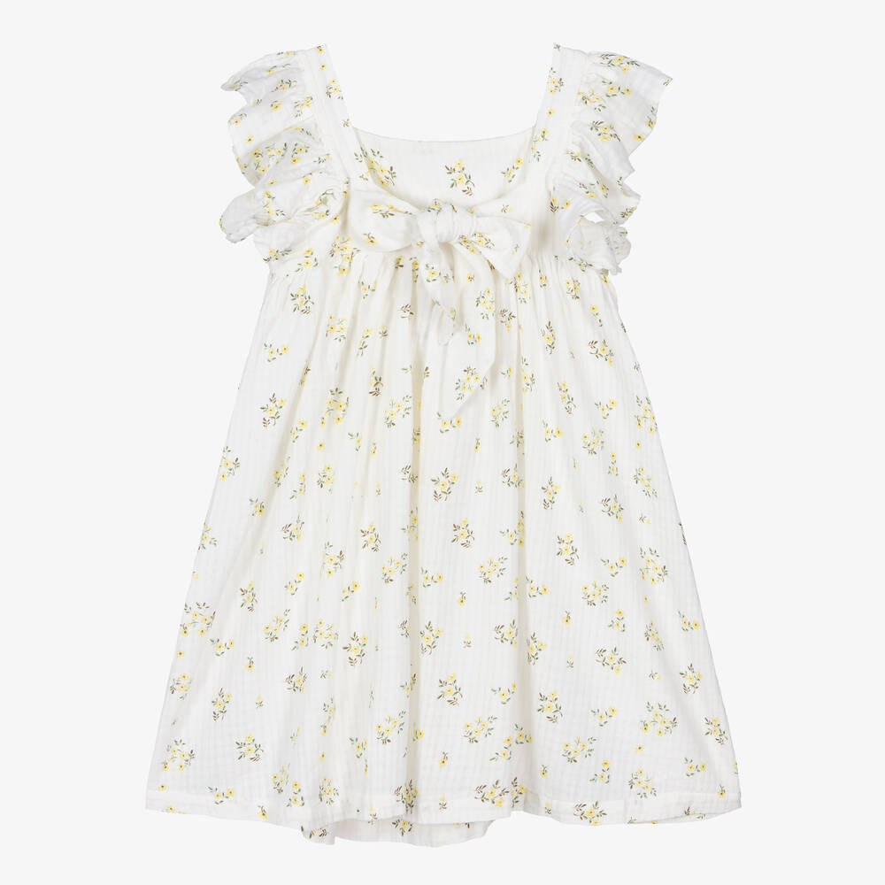 The New Society-Girls White Floral Cotton Dress | Childrensalon Outlet
