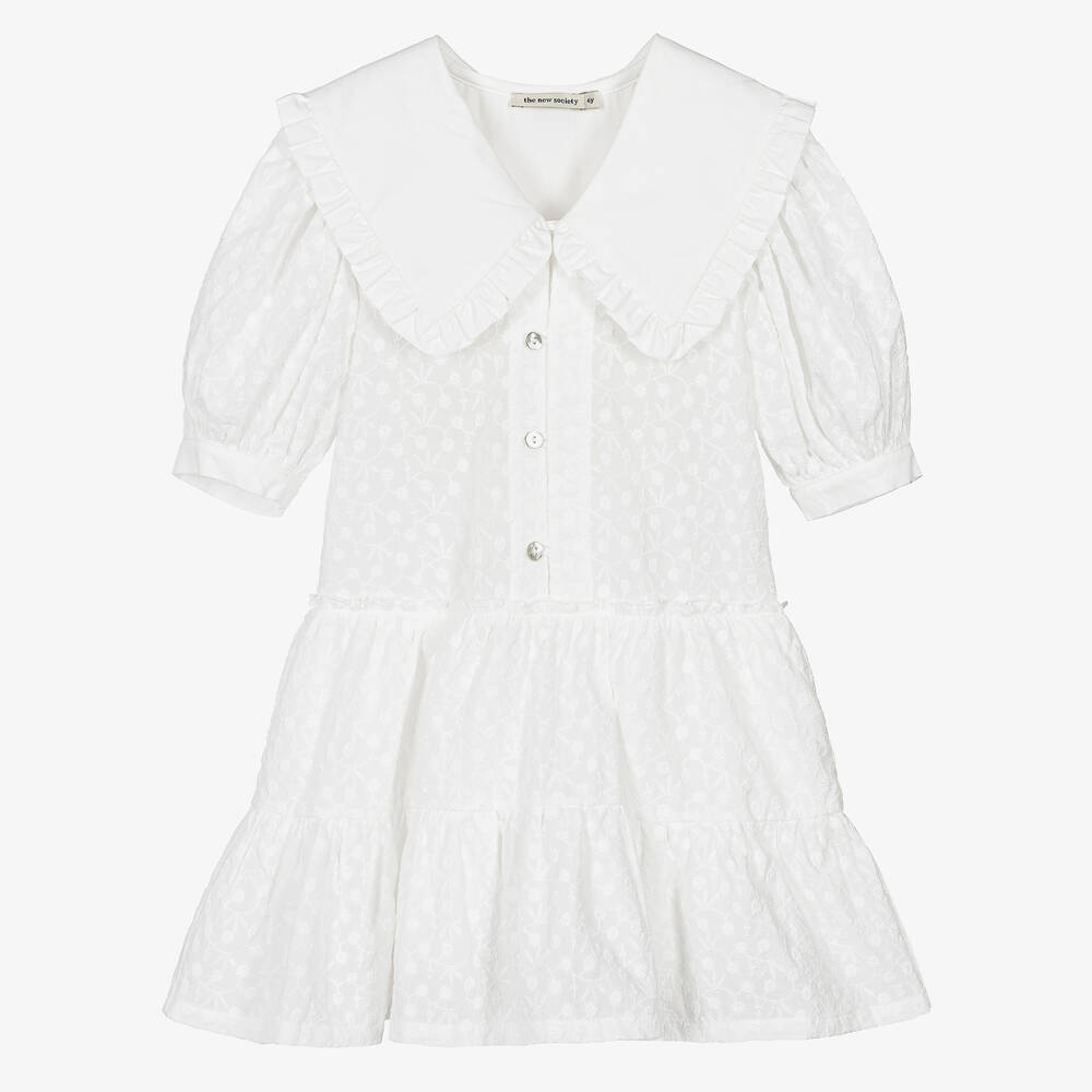 The New Society - Weißes Kleid mit Blumenstickerei | Childrensalon