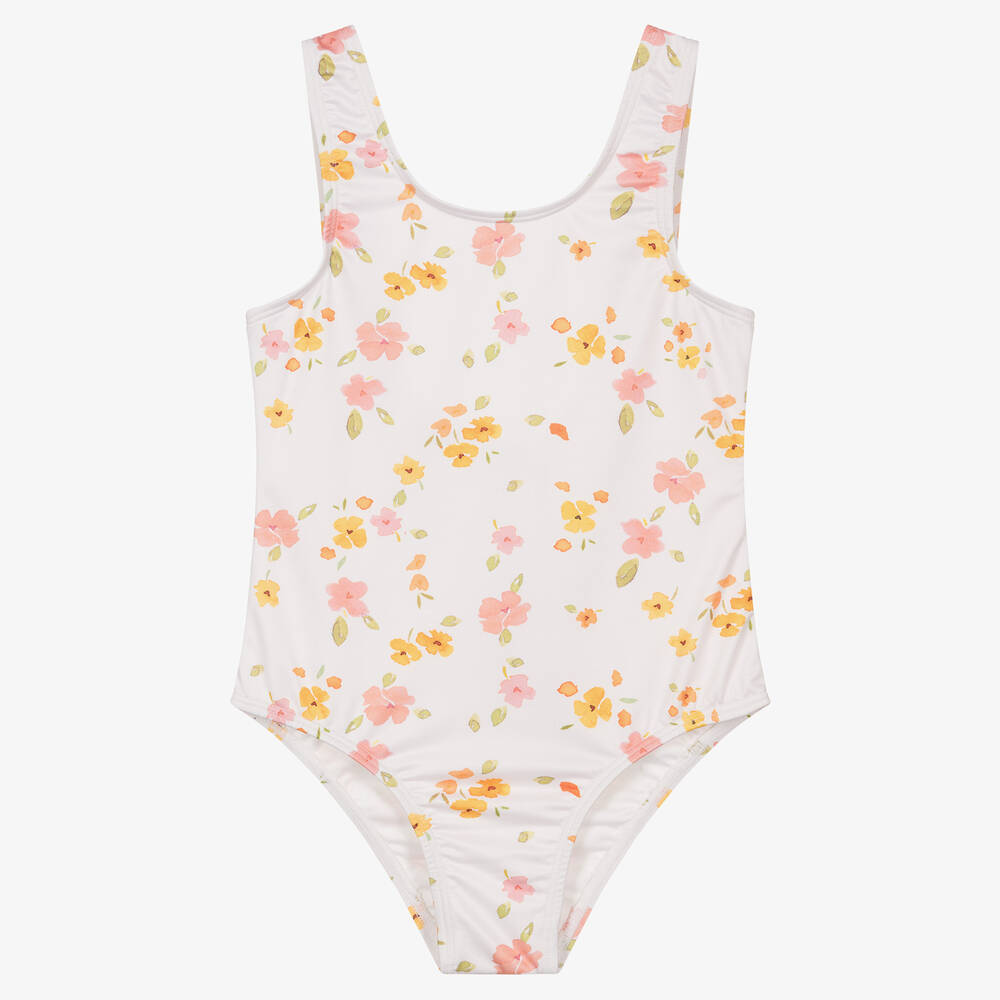 The New Society - Girls White Floral Swimsuit | Childrensalon