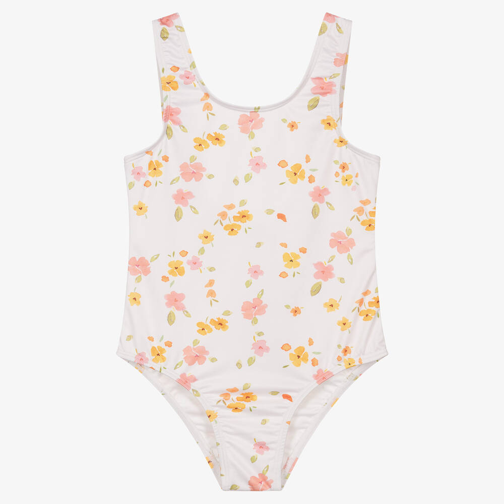 The New Society - Maillot bain blanc à fleurs fille | Childrensalon