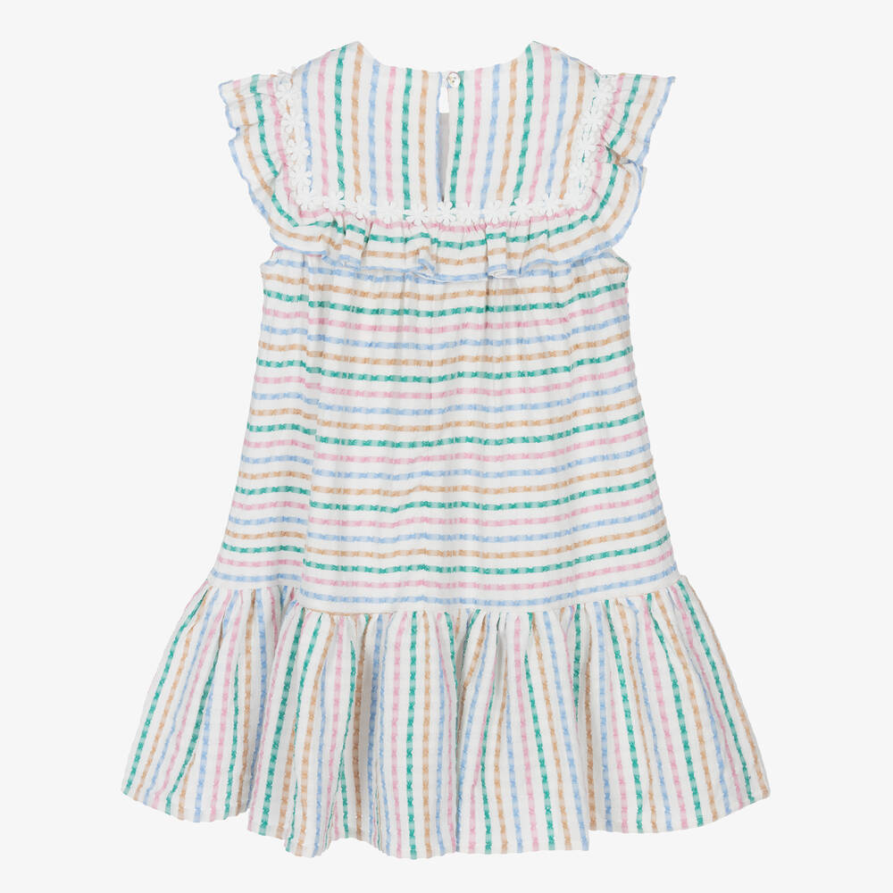 The New Society-فستان قطن مقلم لون أبيض وأزرق | Childrensalon Outlet