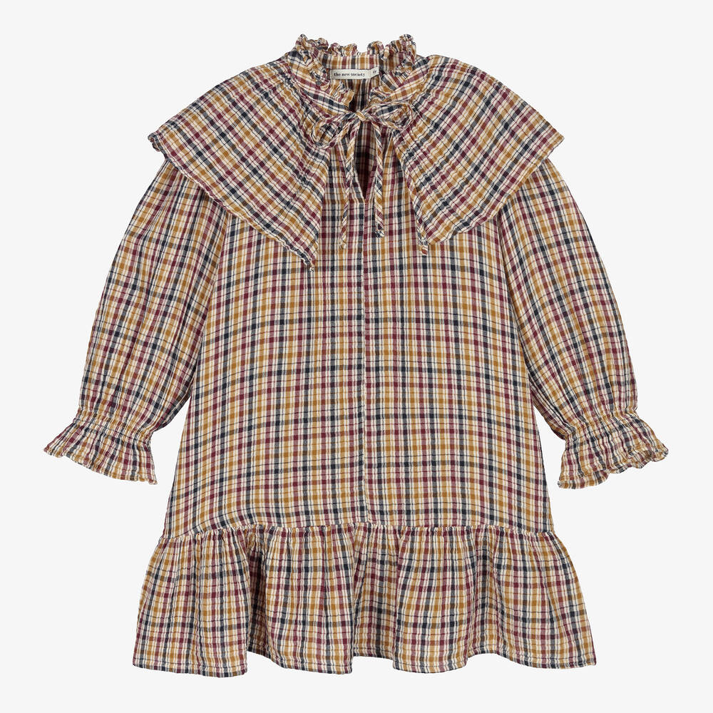 The New Society - Teen Girls Beige Check Dress | Childrensalon