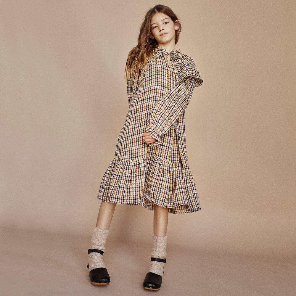 The New Society - Teen Girls Beige Check Dress | Childrensalon Outlet