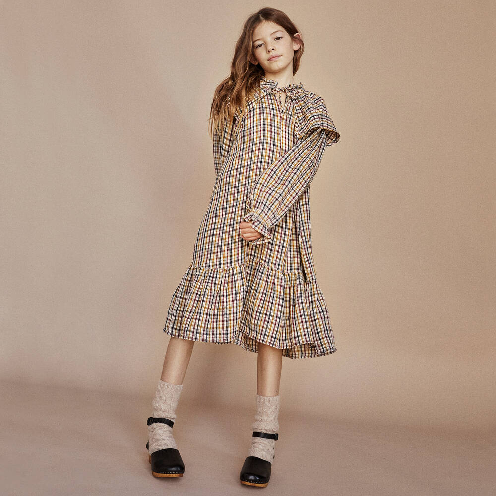 The New Society - Teen Girls Beige Check Dress