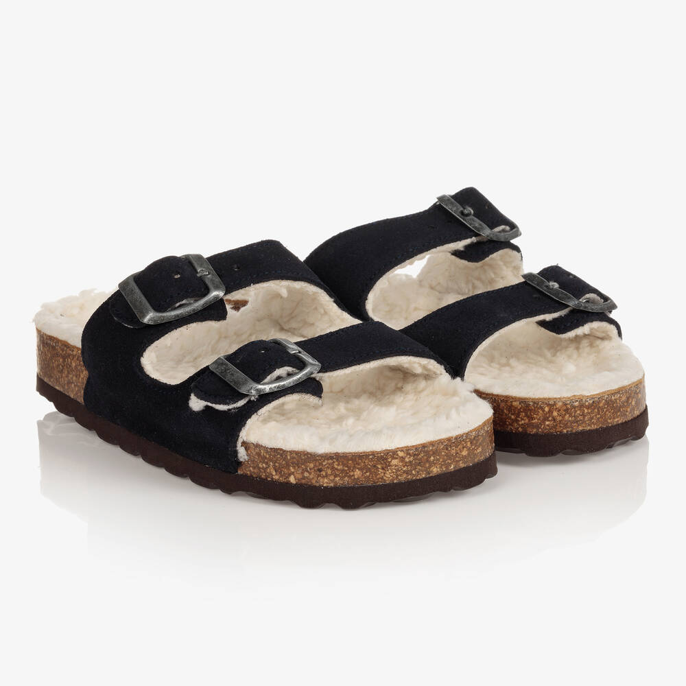 The New Society - Sandales bleue peau lainée ado fille | Childrensalon