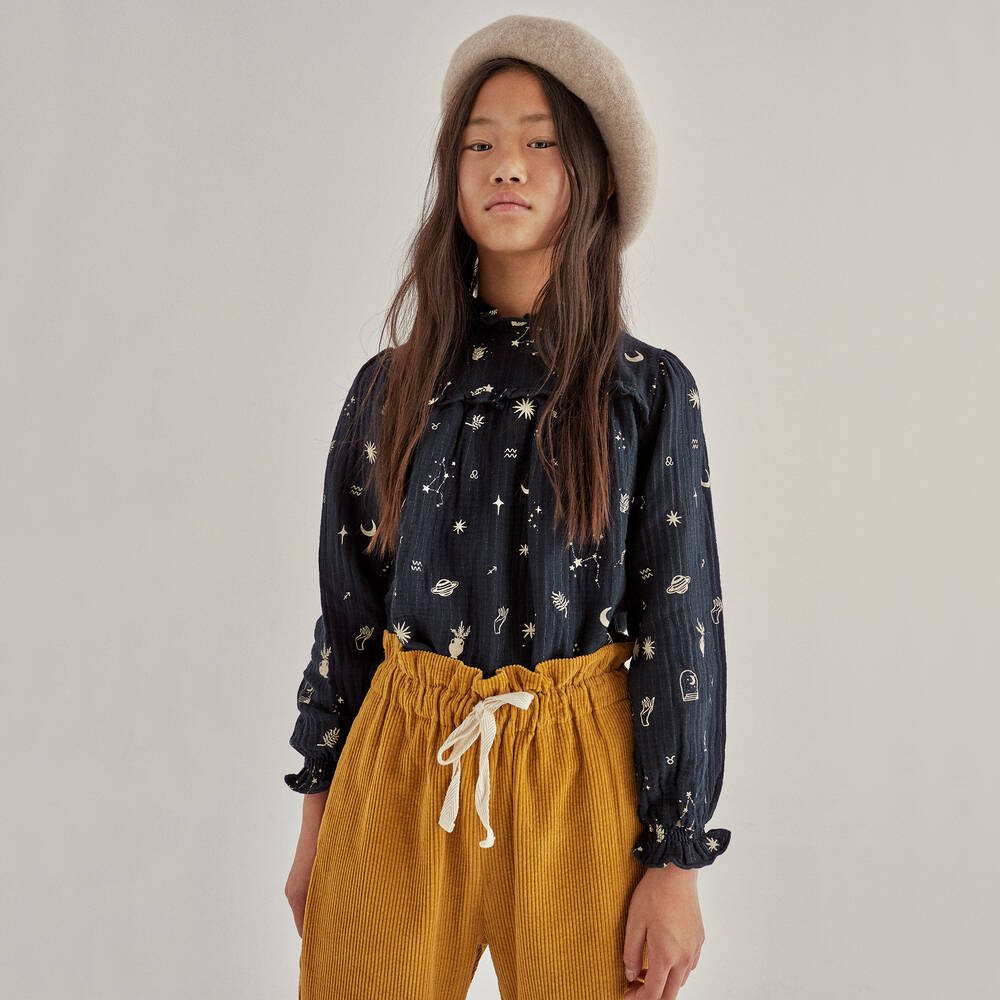 The New Society-Синяя хлопковая блузка для девочек-подростков | Childrensalon Outlet