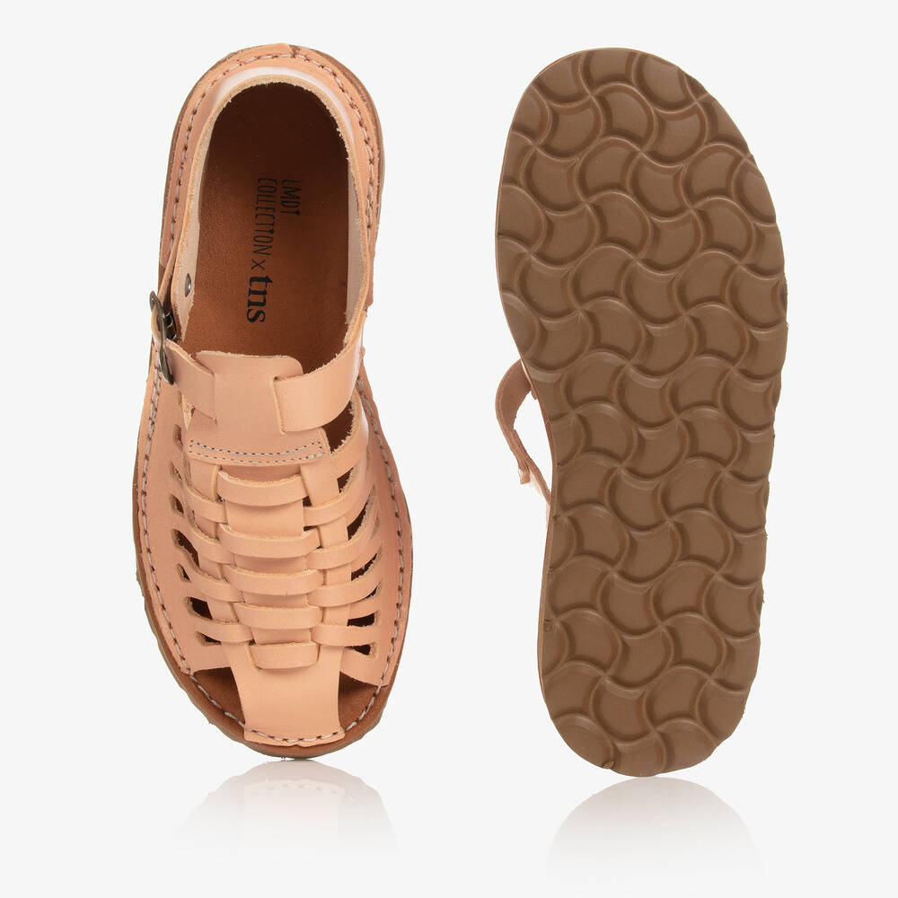 The New Society Teen Girls Pink Leather Woven Sandals