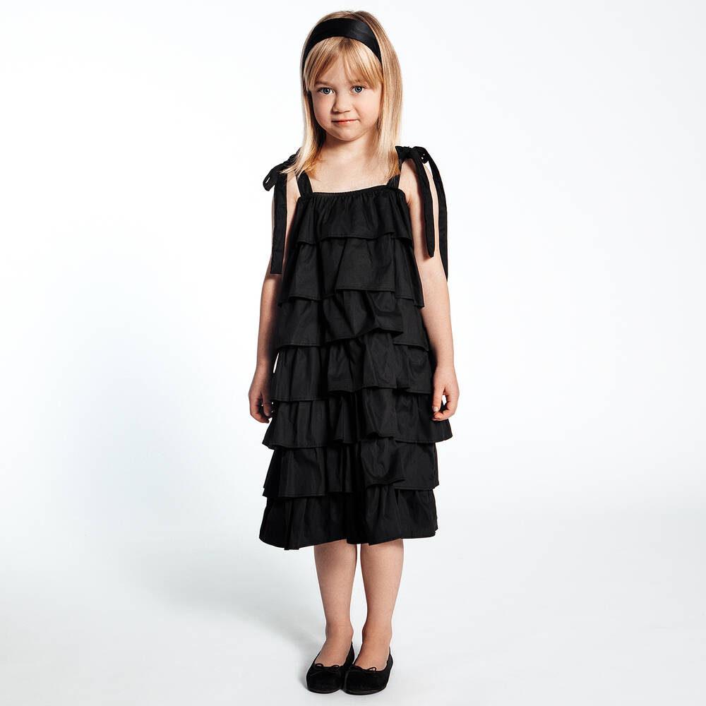 The Tiny Universe-Черное хлопковое платье с оборками | Childrensalon Outlet