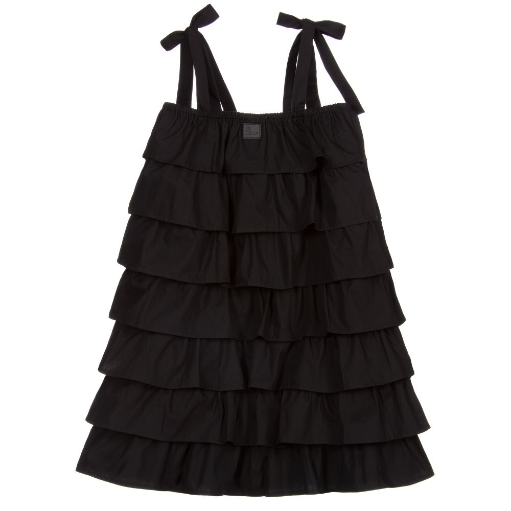 The Tiny Universe-Черное хлопковое платье с оборками | Childrensalon Outlet