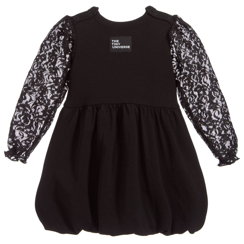 The Tiny Universe-Black Lace Jersey Dress | Childrensalon Outlet