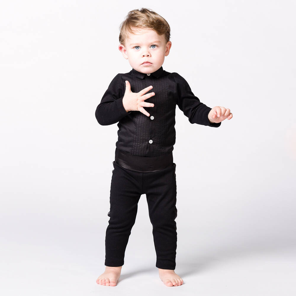 The Tiny Universe-أوفرول بادي قطن جيرسي عضوي لون أسود للمواليد | Childrensalon Outlet