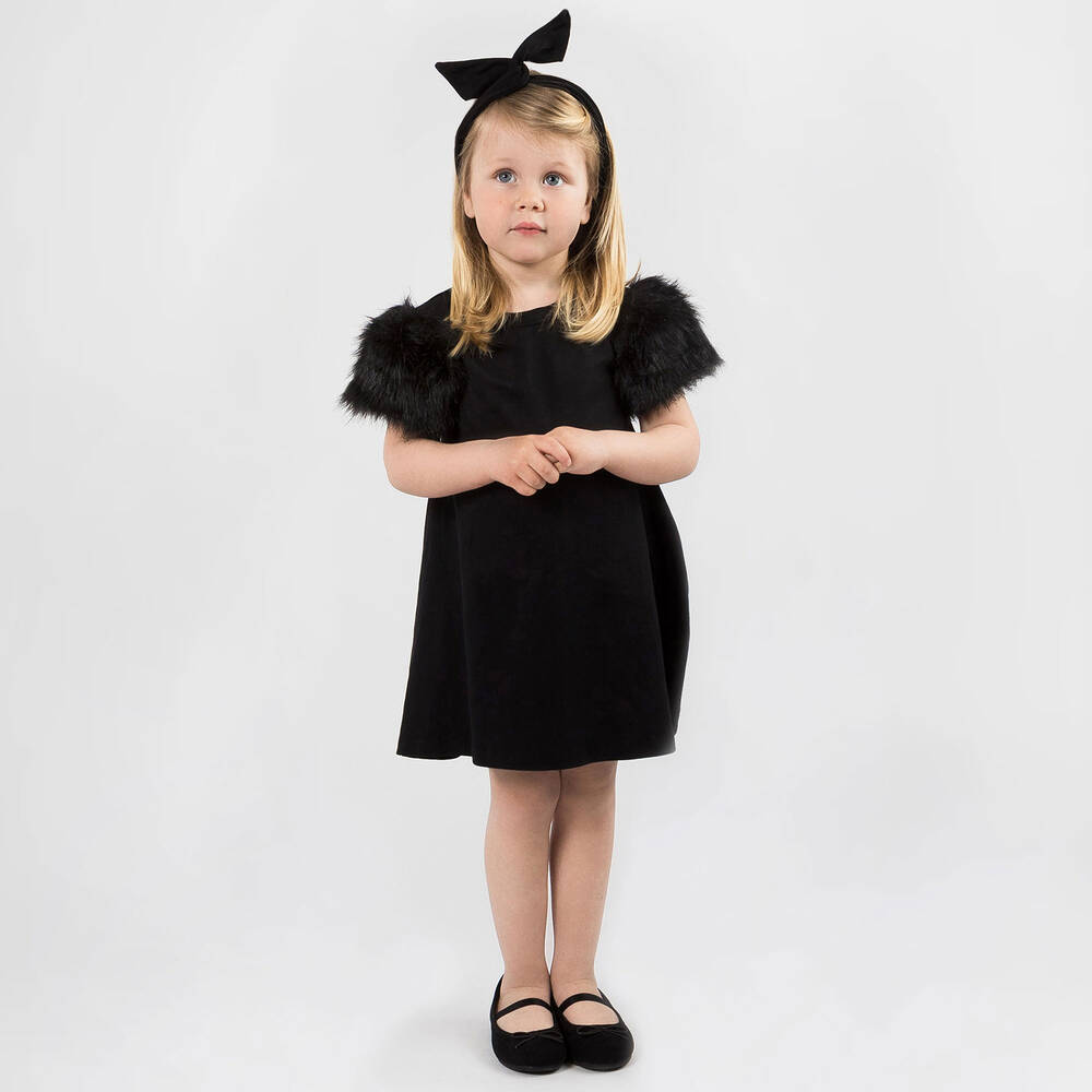 The Tiny Universe-فستان قطن عضوي جيرسي لون أسود | Childrensalon Outlet