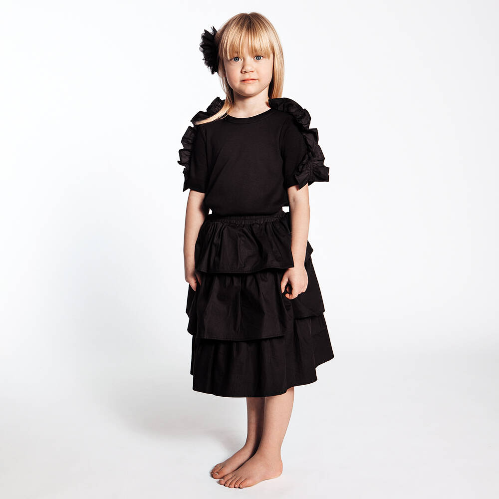 The Tiny Universe-Black Ruffled Cotton Skirt | Childrensalon Outlet