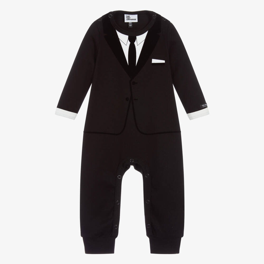 The Tiny Universe-Boys Black Tie Cotton Babysuit | Childrensalon Outlet
