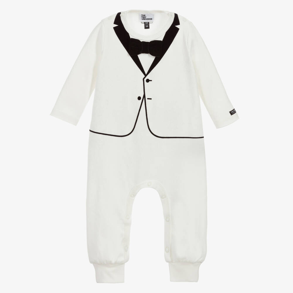 The Tiny Universe-Boys Elegant White Suit Romper | Childrensalon Outlet
