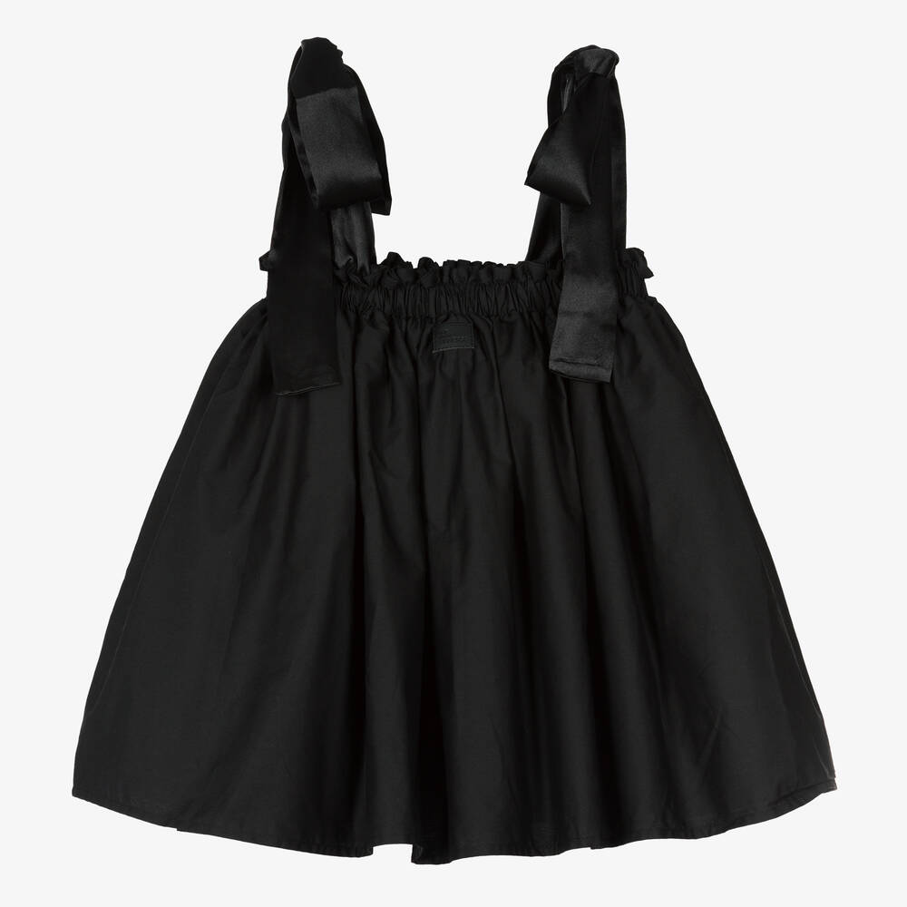 The Tiny Universe-Girls Black Cotton Bow Strap Dress | Childrensalon Outlet