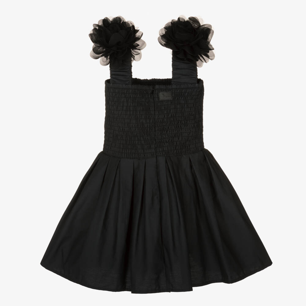 The Tiny Universe-Girls Black Cotton Flower Dress | Childrensalon Outlet
