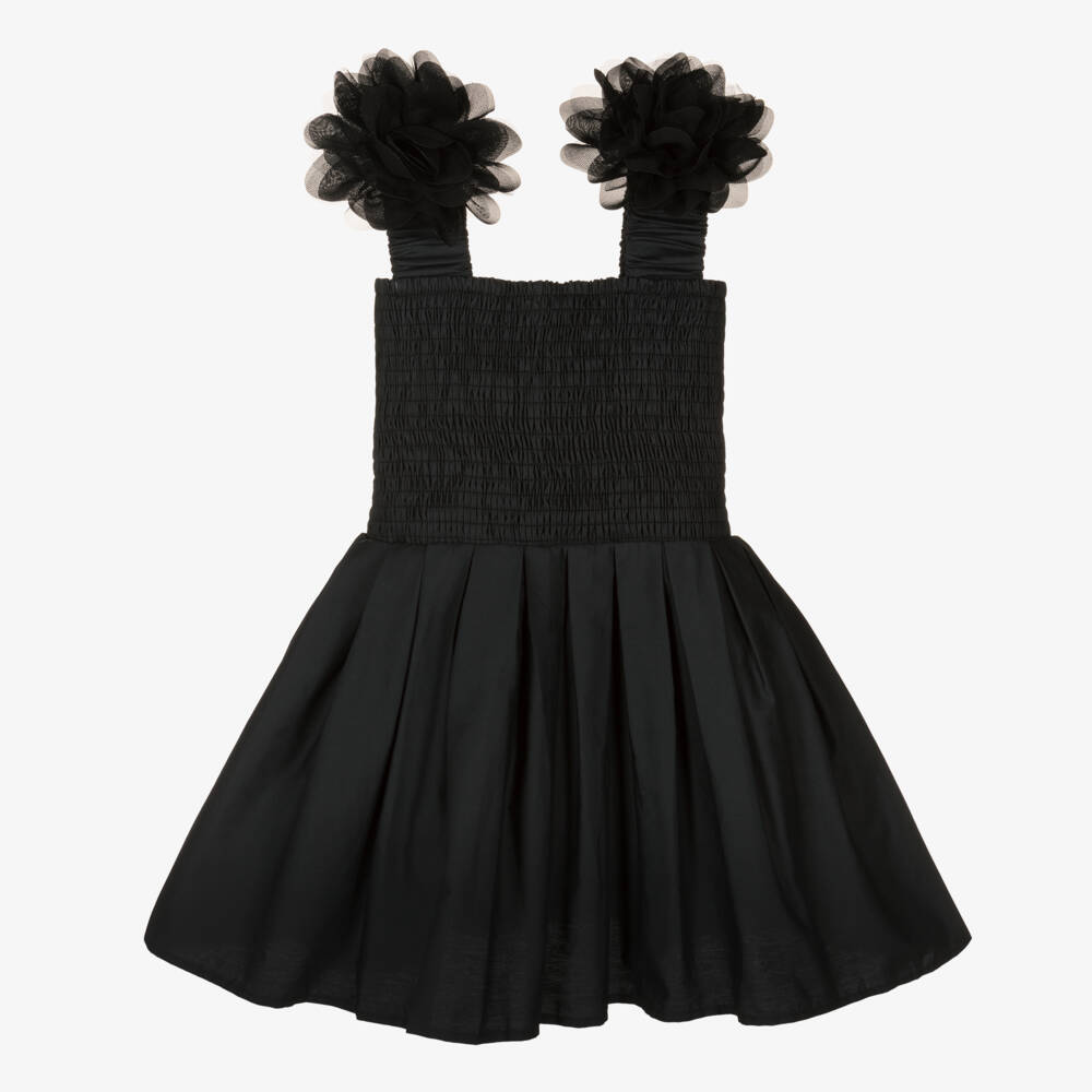 The Tiny Universe-Girls Black Cotton Flower Dress | Childrensalon Outlet