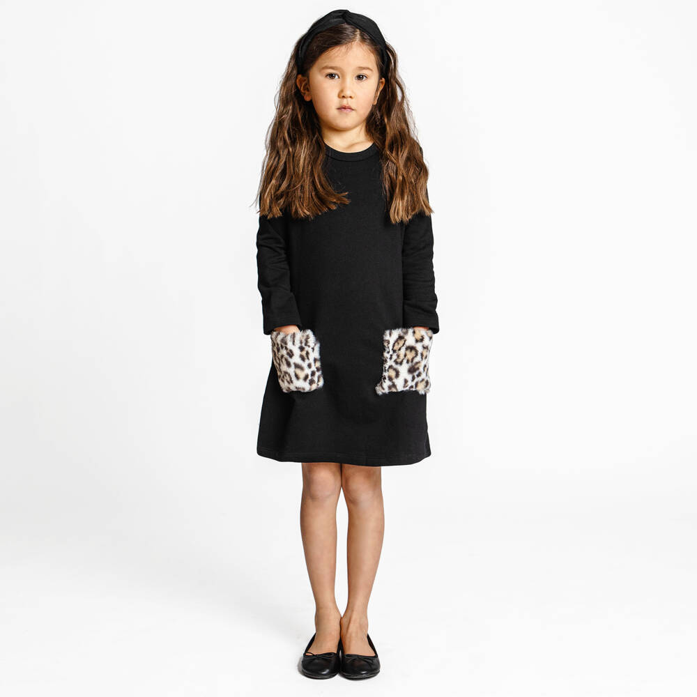 The Tiny Universe-Girls Black Cotton Jersey Dress | Childrensalon Outlet