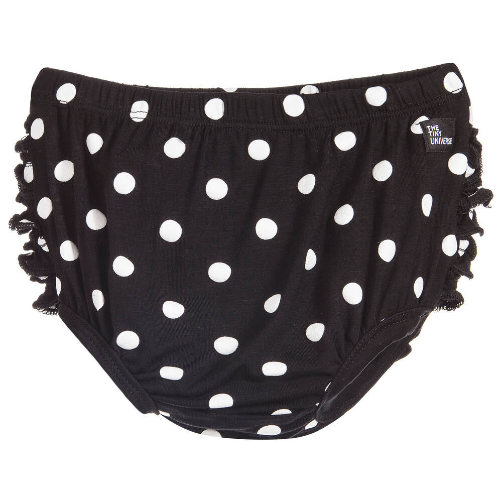 The Tiny Universe - Girls Black Cotton Polka Dot Frilly Pants | Childrensalon