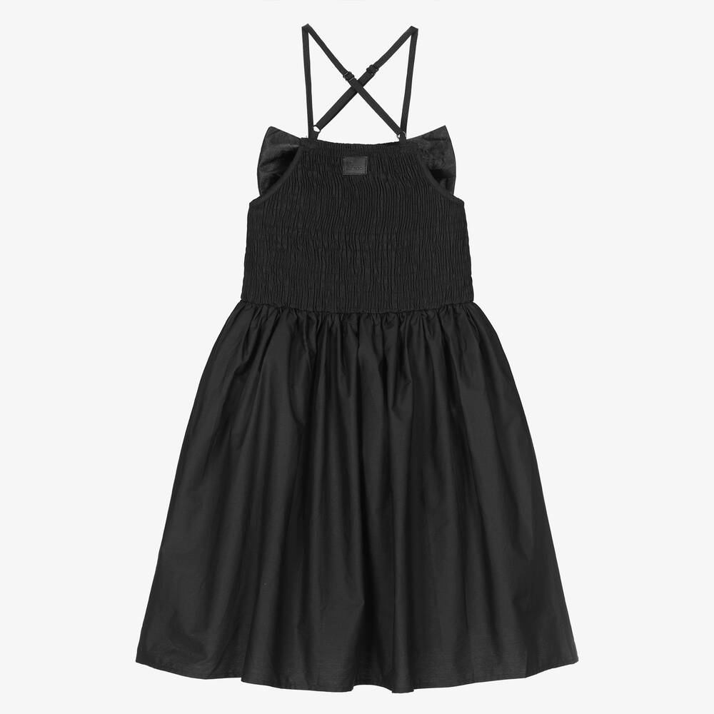 The Tiny Universe-Girls Black Cotton Poplin Bow Dress | Childrensalon Outlet