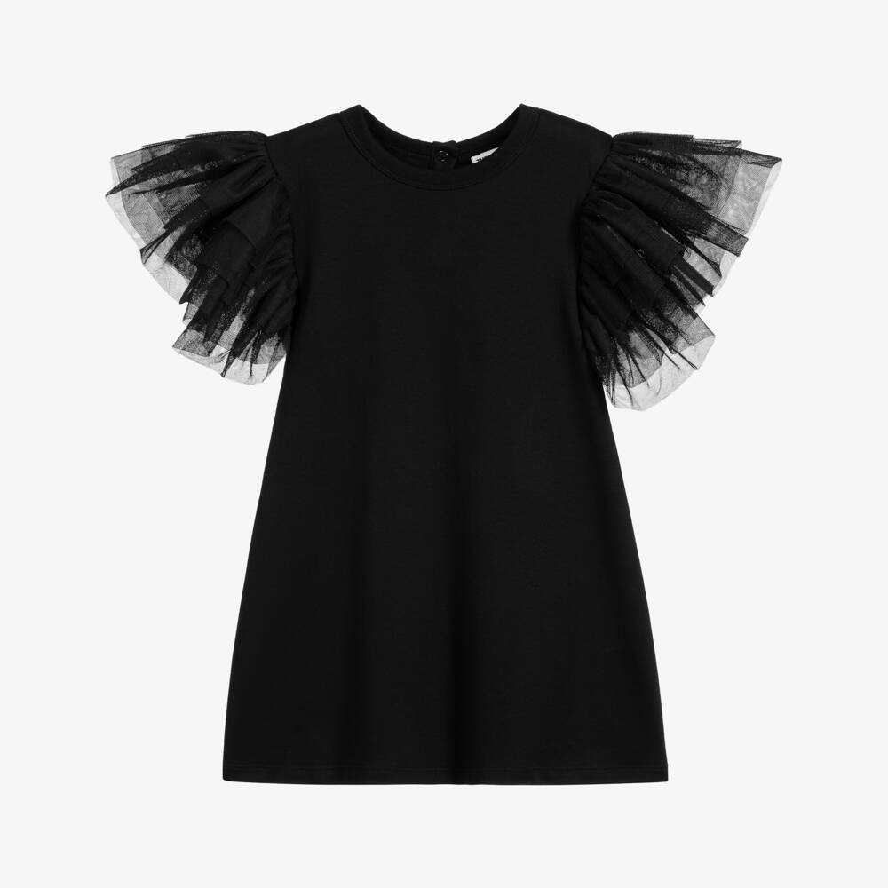 The Tiny Universe-Girls Black Cotton Ruffle Dress | Childrensalon Outlet