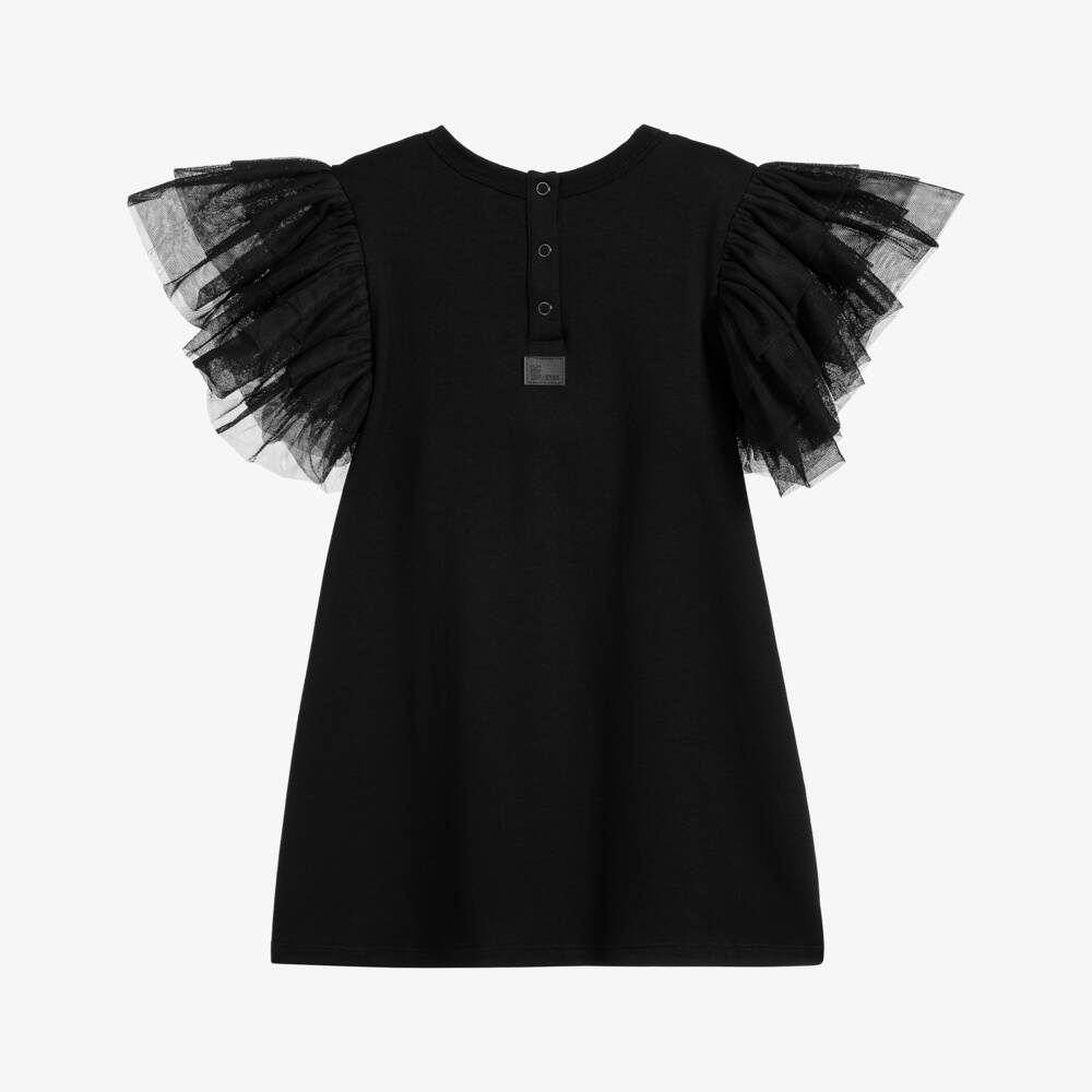 The Tiny Universe-Girls Black Cotton Ruffle Dress | Childrensalon Outlet