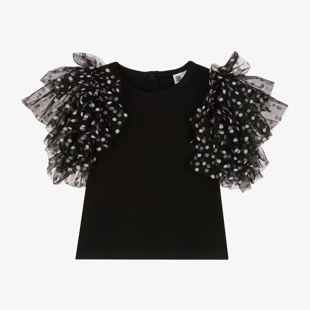 The Tiny Universe-Girls Black Cotton & Tulle T-Shirt | Childrensalon Outlet