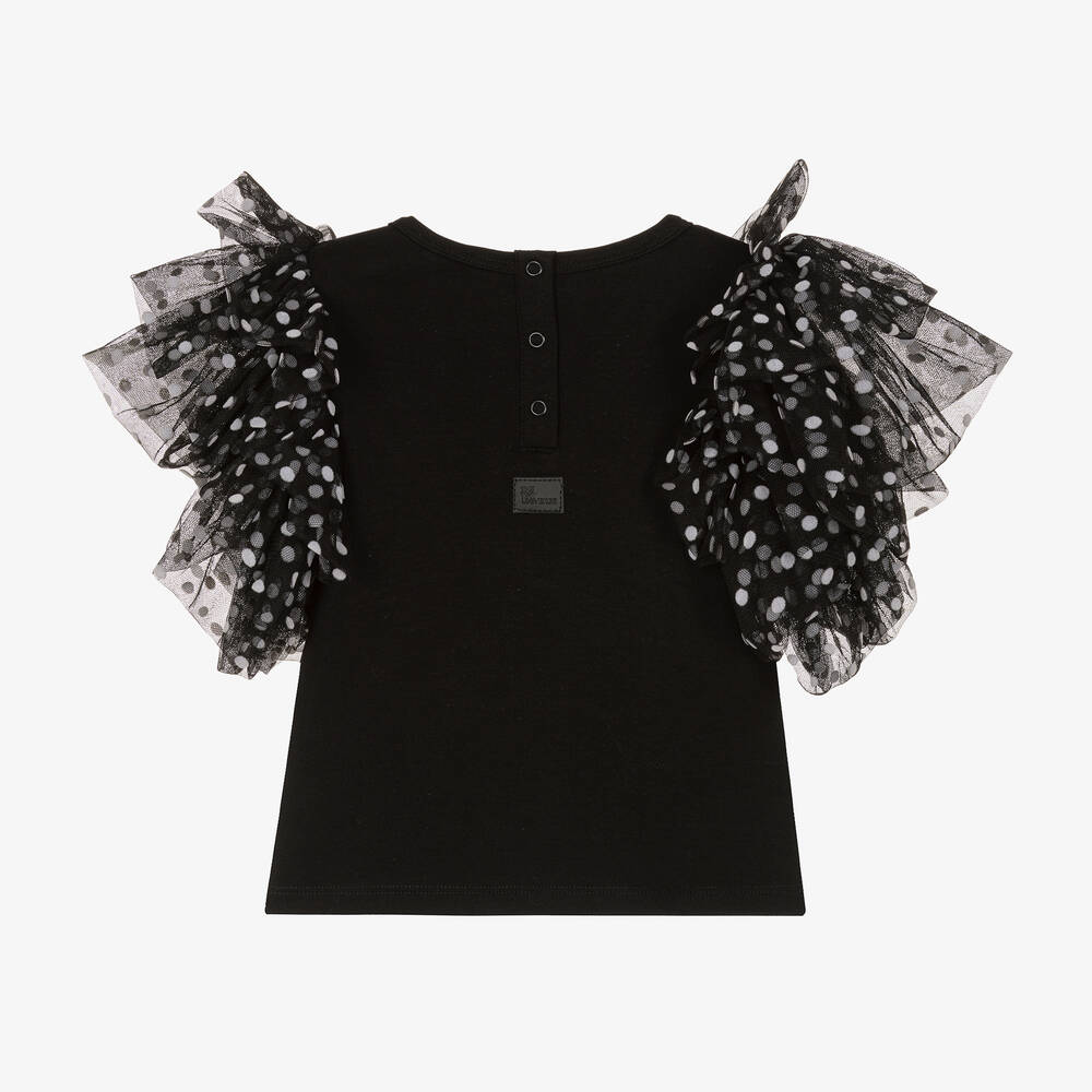 The Tiny Universe-تيشيرت قطن عضوي جيرسي وتول لون أسود للبنات | Childrensalon Outlet