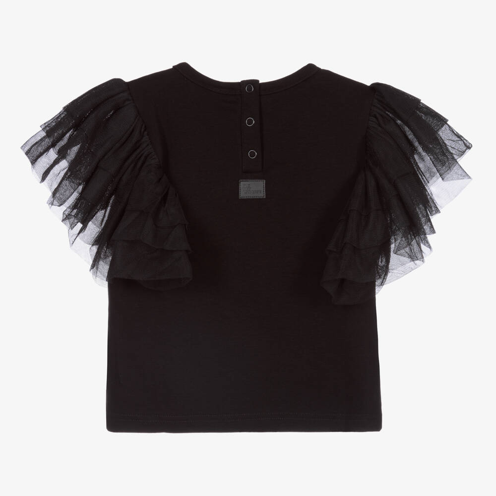 The Tiny Universe-Girls Black Cotton & Tulle Top | Childrensalon Outlet