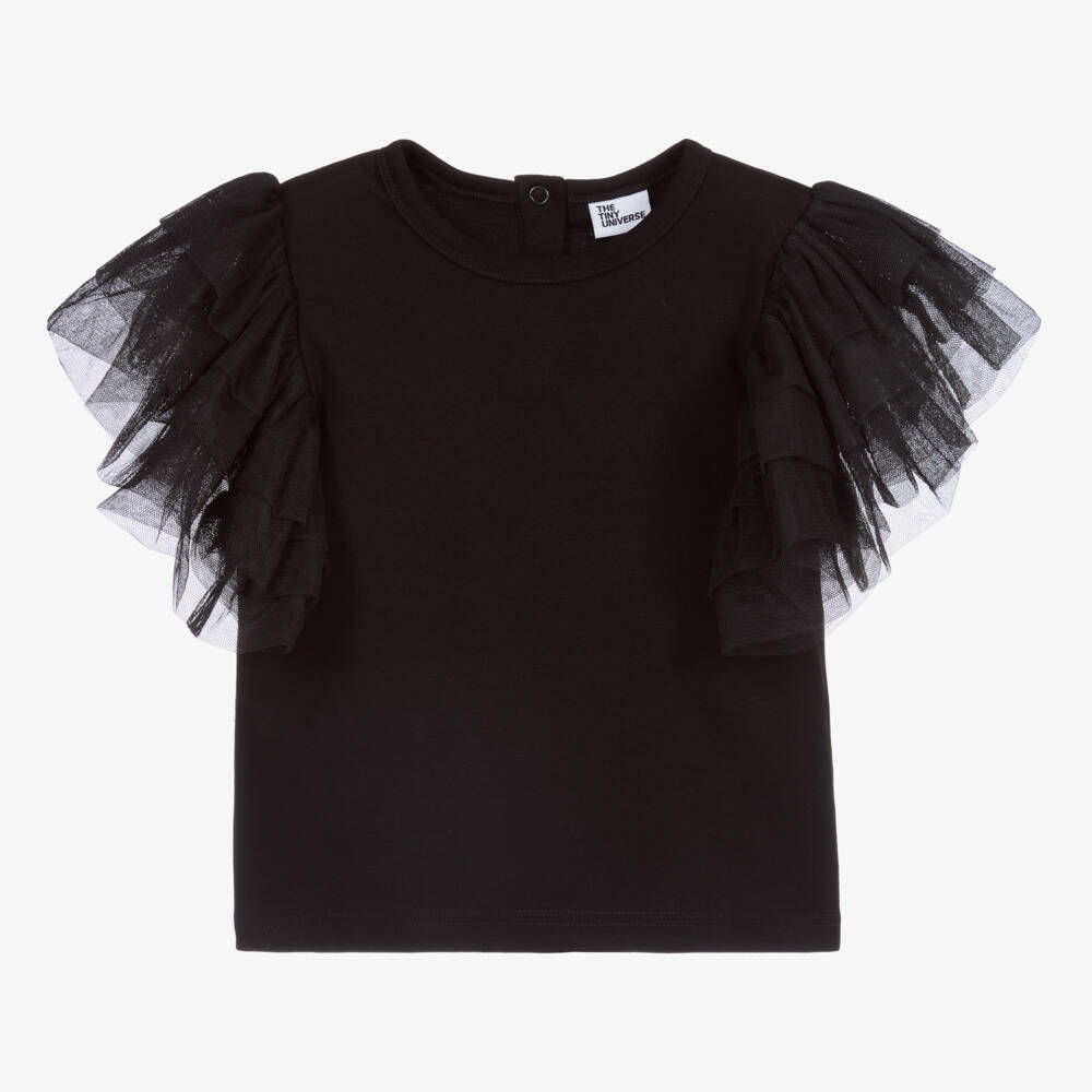 The Tiny Universe-Girls Black Cotton & Tulle Top | Childrensalon Outlet