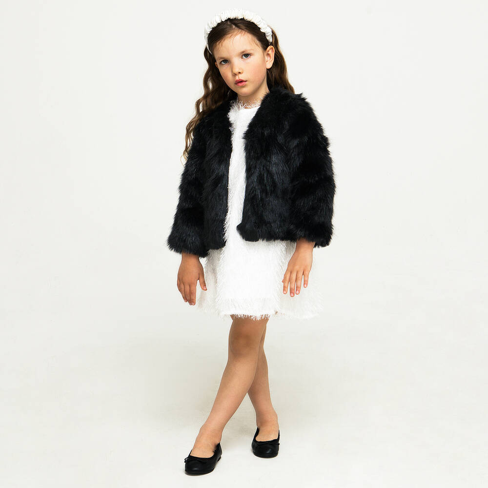 Girls black faux fur coat store